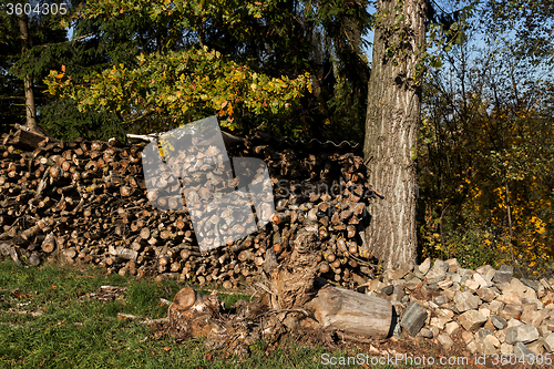 Image of firewood in pile outdoor
