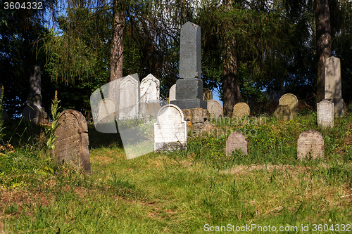 Image of forgotten and unkempt Jewish cemetery with the strangers