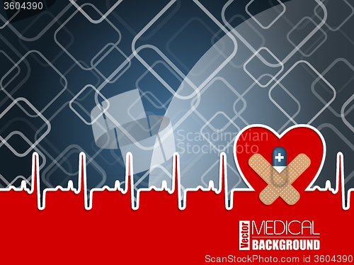 Image of Medical background with ekg heart and blue pill