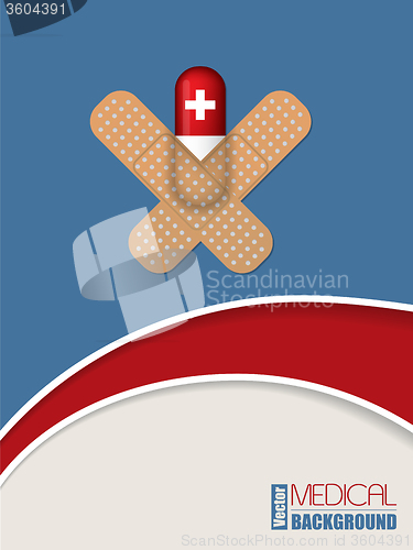 Image of Capsule sticked to blue background with plasters