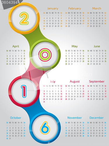 Image of New 2016 calendar with shiny circles 