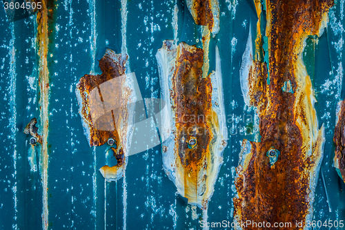 Image of Rusty metal surface with blue paint