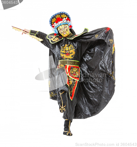 Image of Man in Samurai Decorated Costume with Fan