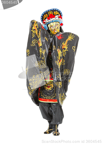 Image of Man in Samurai Decorated Costume with Fan