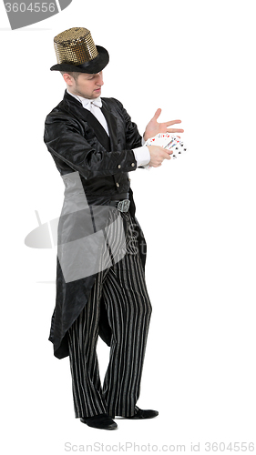 Image of Illusionist Shows Tricks with Playing Card