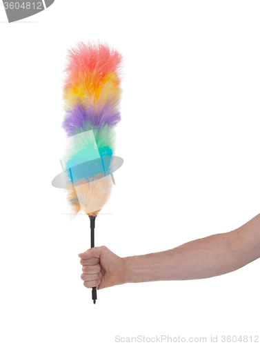 Image of Soft colorful duster with plastic handle