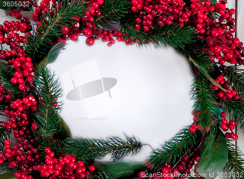 Image of The wooden table with Christmas decorations 