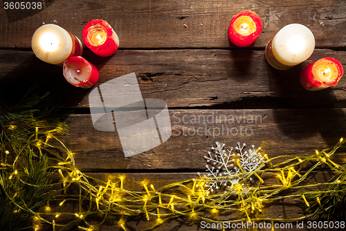 Image of The wooden table with Christmas decorations 