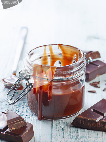 Image of Melted chocolate in a glass jar