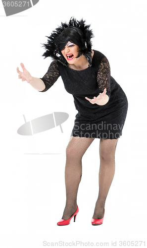 Image of Actor Drag Queen Dressed as Woman Showing Emotions