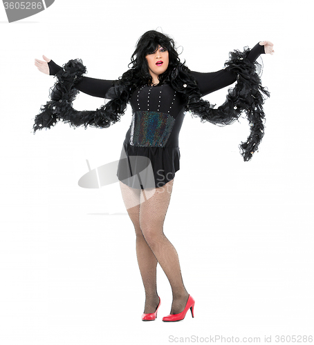 Image of Actor Drag Queen Dressed as Woman Showing Emotions