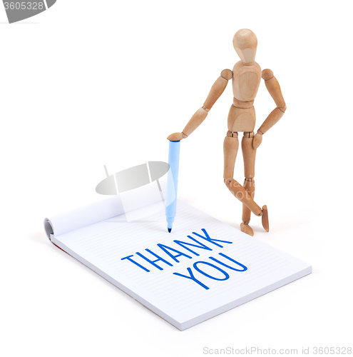 Image of Wooden mannequin writing - Thank you
