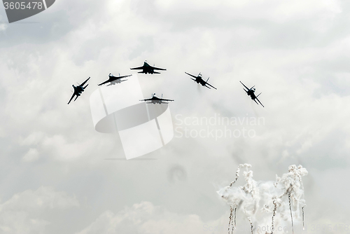 Image of Team work of russian fighters SU-27 knights