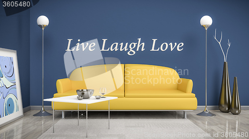 Image of orange sofa in a blue room