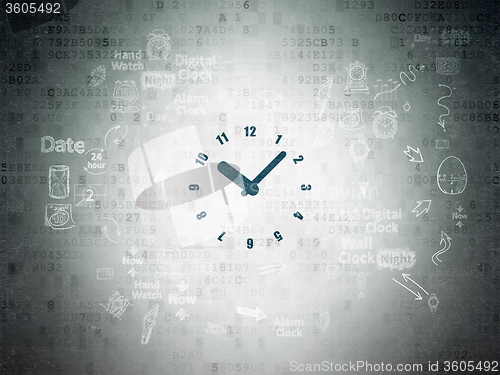 Image of Timeline concept: Clock on Digital Paper background