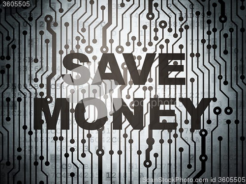 Image of Currency concept: circuit board with Save Money