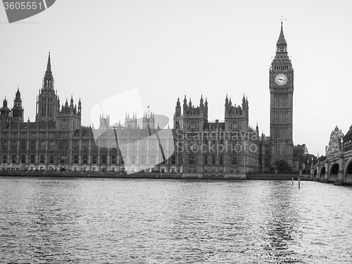 Image of Black and white Houses of Parliament in London