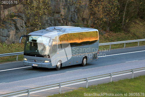 Image of Grey Mercedes-Benz Coach Bus on Motorway