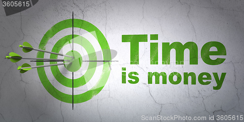 Image of Finance concept: target and Time Is money on wall background