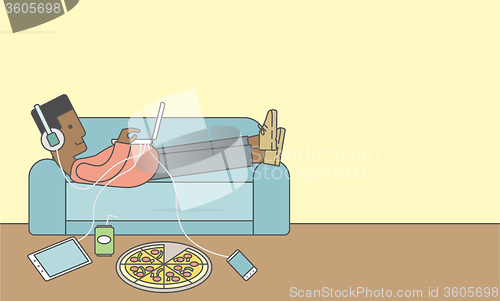 Image of Man lying on sofa.