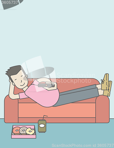 Image of Man lying on sofa.