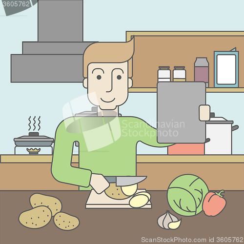 Image of Man cooking food.