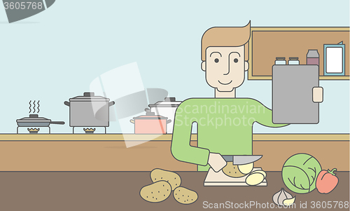 Image of Man cooking food.