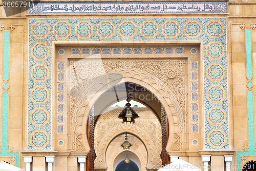 Image of old door in   africa ancien and wall ornate blue