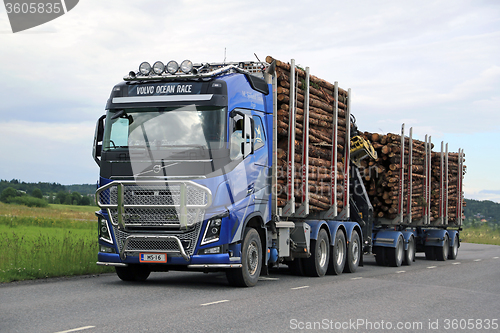 Image of Volvo FH16 Logging Truck Hauls Timber