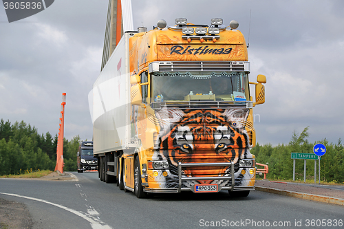 Image of Show Truck Tiger of Kuljetus Ristimaa on the Road