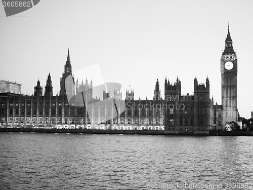 Image of Black and white Houses of Parliament in London