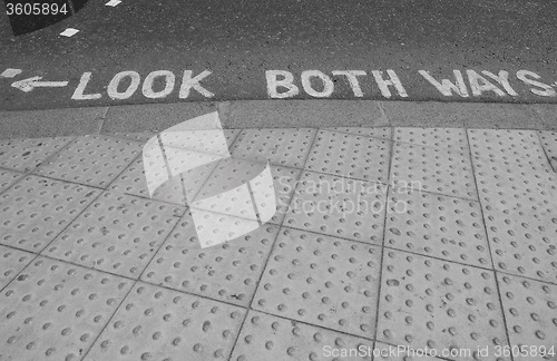 Image of Black and white Look both ways sign