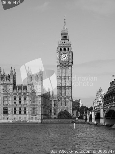 Image of Black and white Houses of Parliament in London