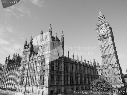 Image of Black and white Houses of Parliament in London