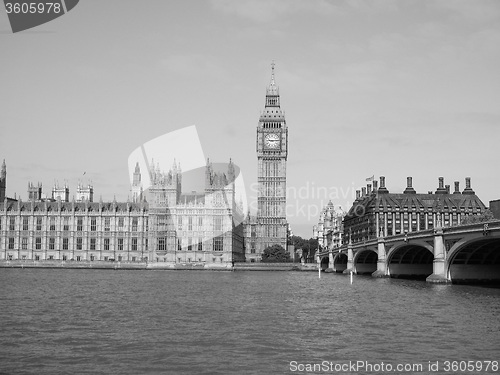 Image of Black and white Houses of Parliament in London