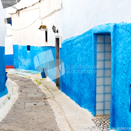 Image of old door in morocco africa ancien and wall ornate   blue street