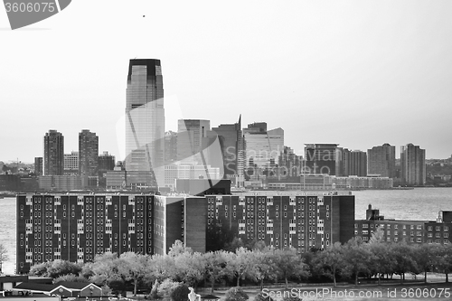 Image of Jersey City at sunset bw