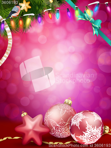 Image of Christmas baubles and ribbon. EPS 10