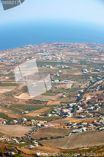 Image of in cyclades greece santorini europe the sky sea and village from