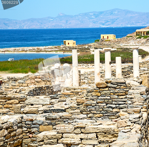 Image of famous   in delos greece the historycal acropolis and old ruin s