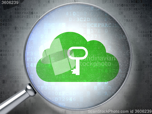 Image of Cloud networking concept: Cloud With Key with optical glass on digital background