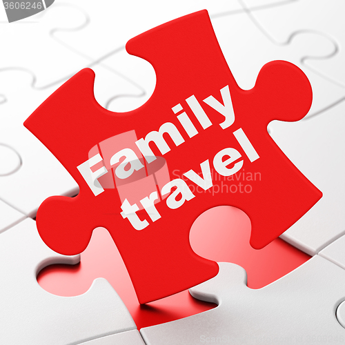 Image of Travel concept: Family Travel on puzzle background