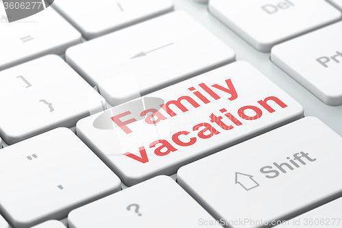 Image of Tourism concept: Family Vacation on computer keyboard background