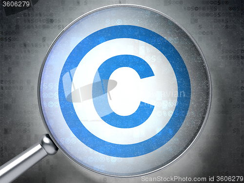 Image of Law concept: Copyright with optical glass on digital background