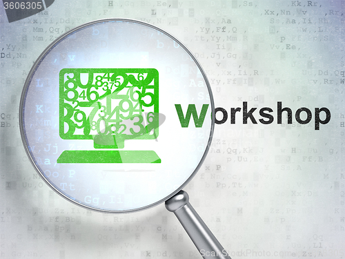 Image of Learning concept: Computer Pc and Workshop with optical glass