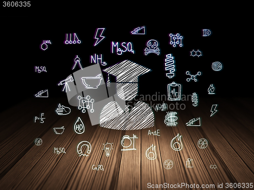 Image of Science concept: Student in grunge dark room