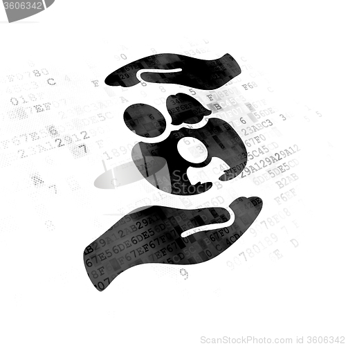 Image of Insurance concept: Family And Palm on Digital background