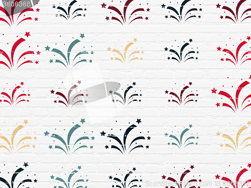 Image of Entertainment, concept: Fireworks icons on wall background