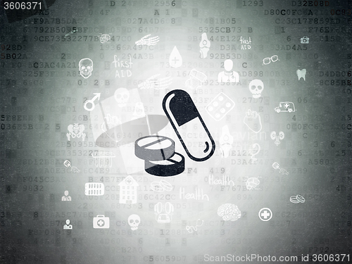 Image of Health concept: Pills on Digital Paper background