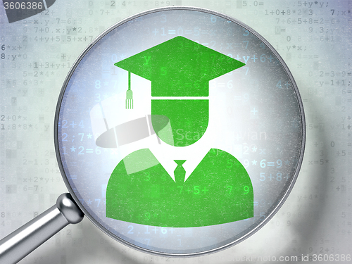 Image of Education concept: Student with optical glass on digital background